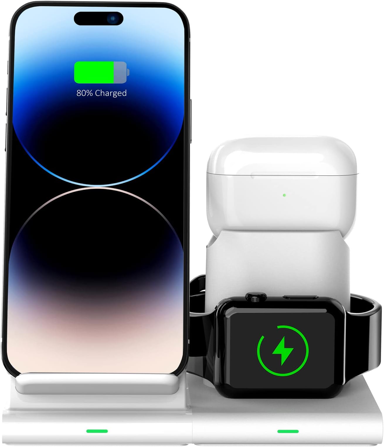 Hoidokly Wireless Charger 3 in 1 Fast Charging Station for 14/13/12/11/Pro/Max/XS/XR/X/8/Plus Airpods 3/2/Pro, AppIe Watch 6/SE/5/4/3/2 White