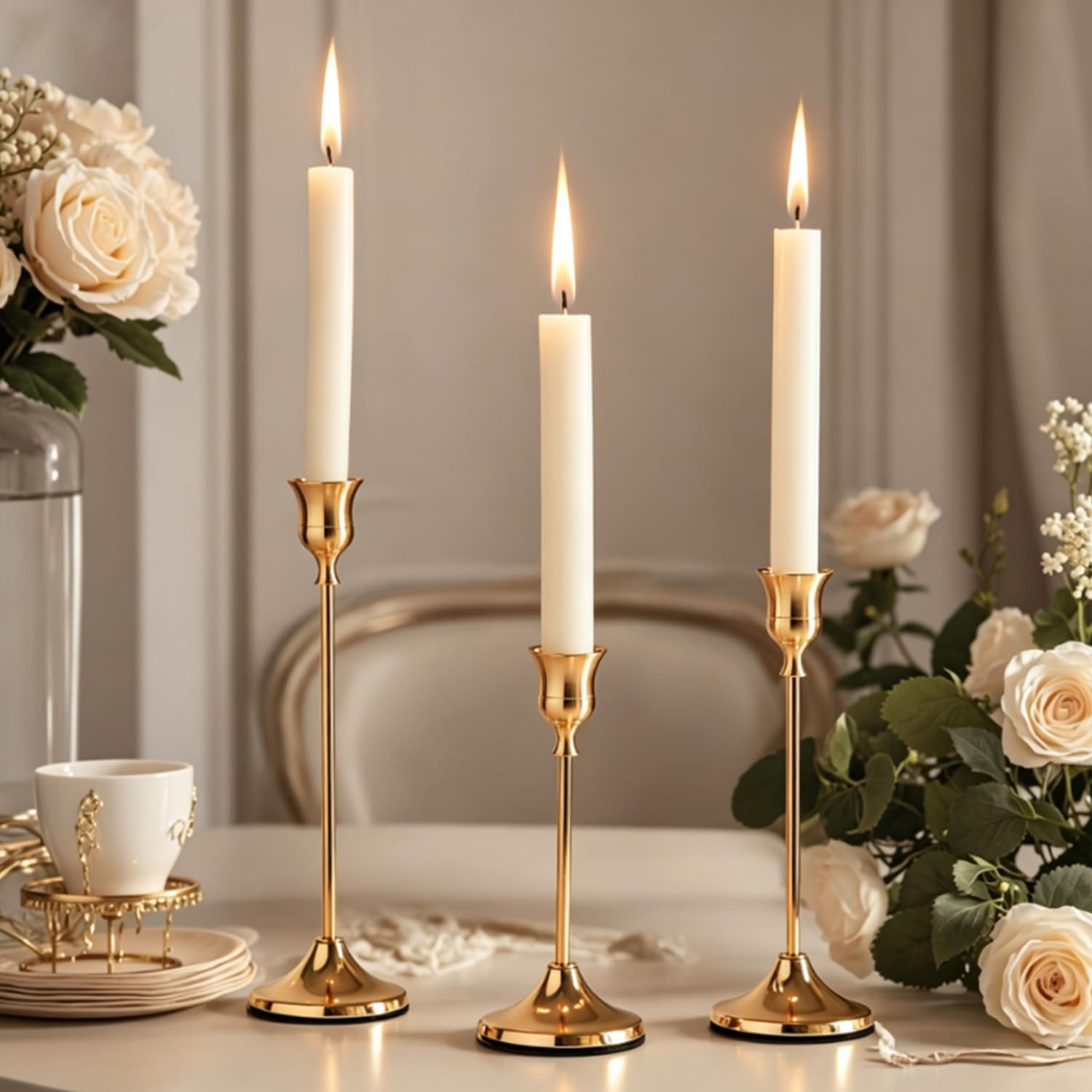 9 Pezzi Candelabri Dorati Vintage, Stile Europeo,Candele Coniche