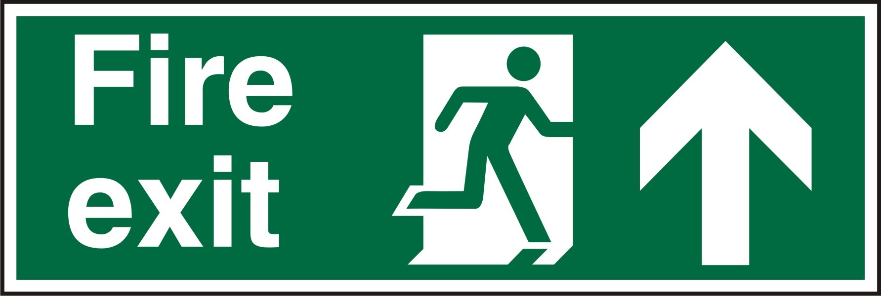 Seco Fire Exit - Fire Exit, Man Running Right, Arrow Pointing Up Sign, 450mm x 150mm - 1mm Semi Rigid Plastic