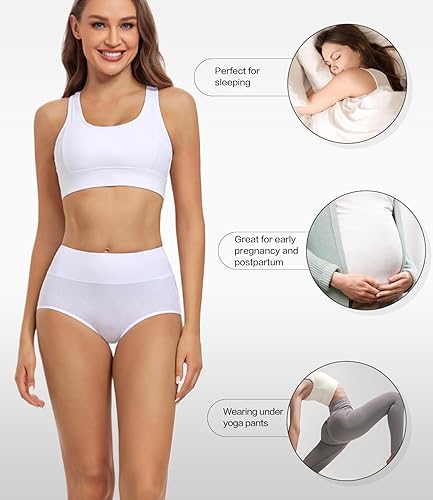 Miniatura 4 de wirarpa Ropa interior de algodón para mujer, de cintura alta, cobertura completa, paquete de 4 unidades (talla regular y grande)