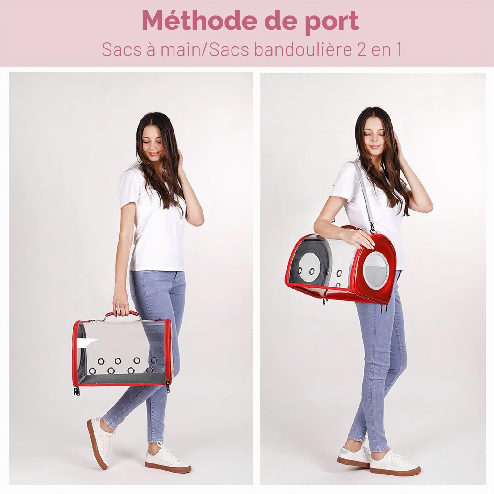 PETCUTE Sac Transport Chat Chien,Caisse de Transport Chat Portable avec Bandoulière Réglable,Transparent Sac de Transport d'animaux pour Chien Chat avec Maille Respirante pour Voyage en Avion/Train