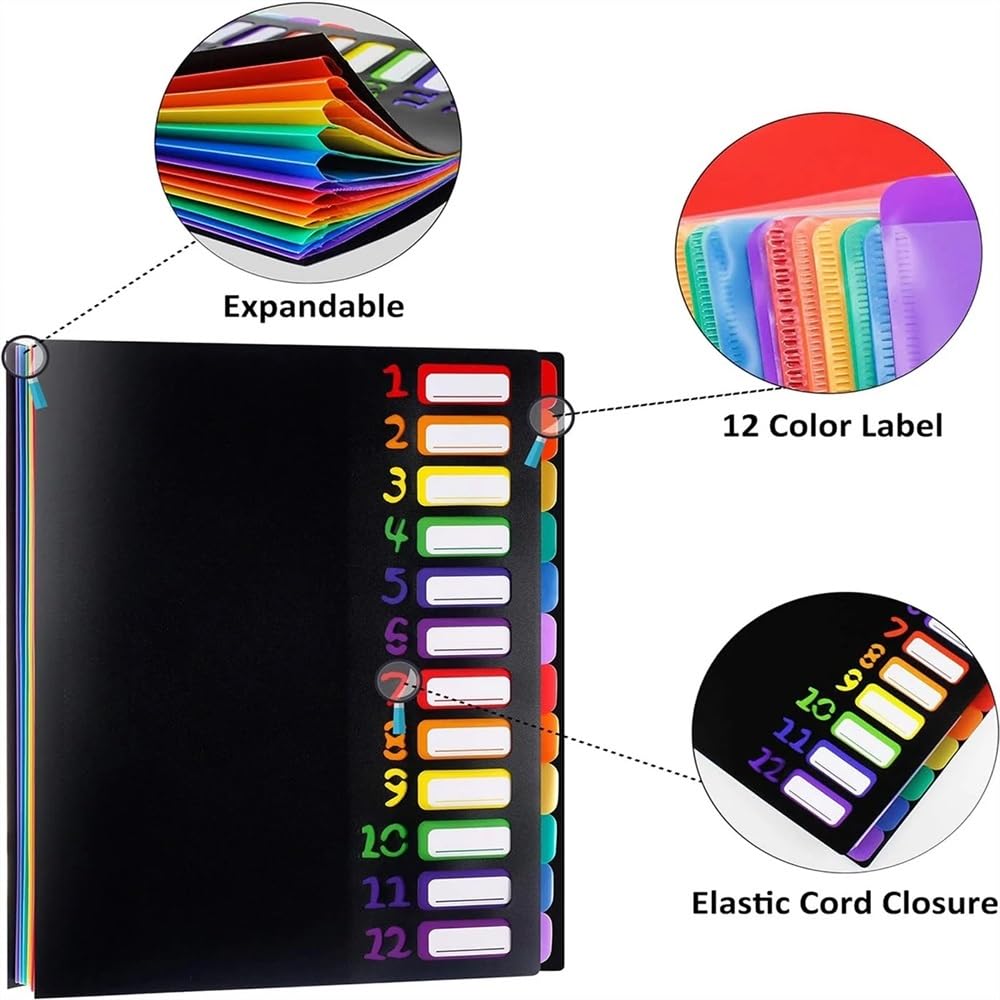 Organizzatore Formato A4 Lettera, Organizer for cartelle espandibili in plastica mensile Resistente con 12 Tasche espandibili per Ufficio(Pink)