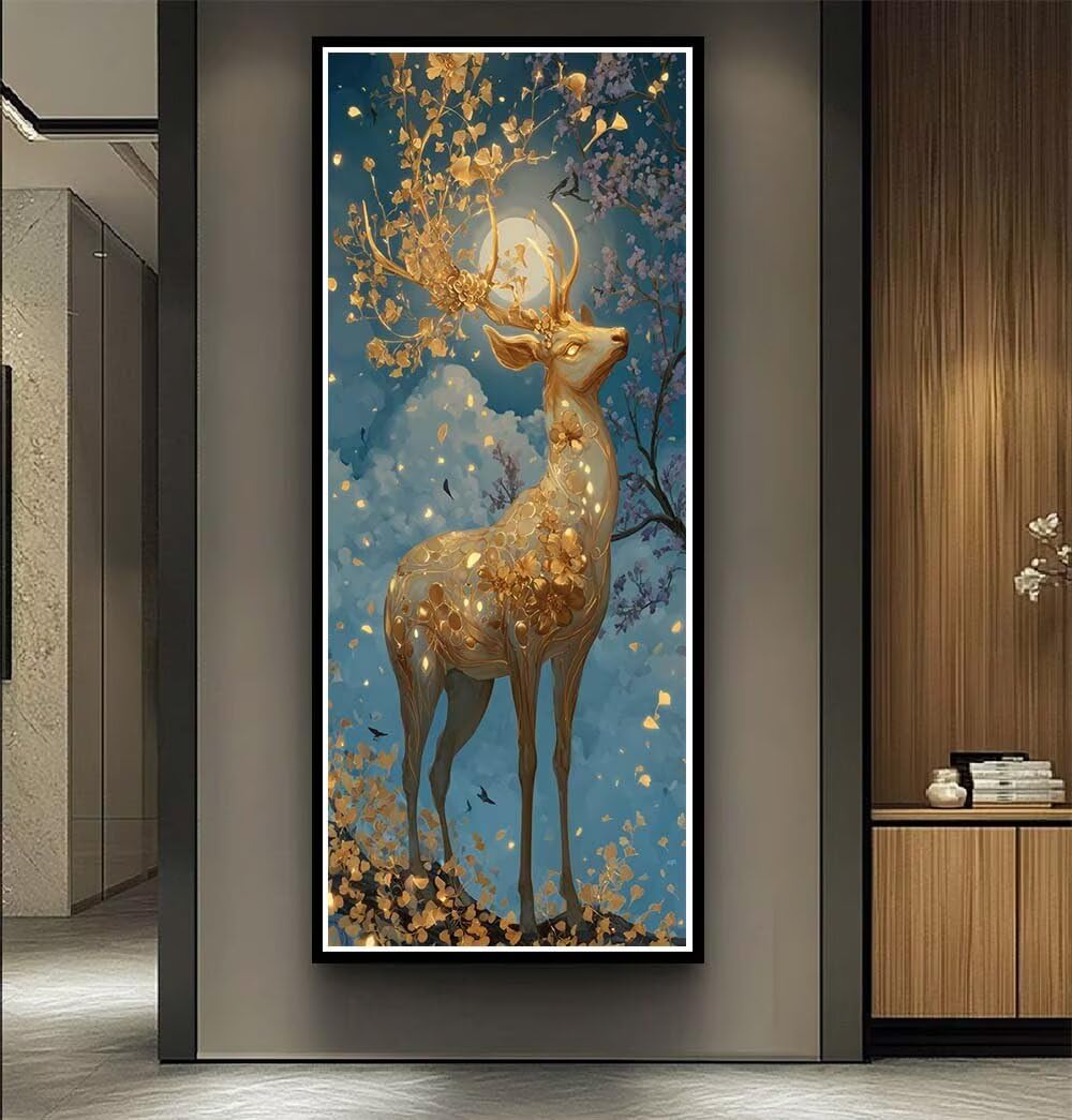 Diamond Art Painting Kits for Adults 40x80cm, 5D Large Diamond Painting Golden Deer Full Round Drill Gem Art Full Moon Crystal Cross Stitch Arts Paint by Numbers for Home Wall Decor Gifts -LR1095