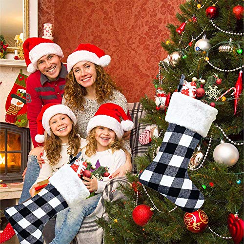 image for Createy Christmas Stockings, 6 Pack 18 Inch Black White Buffalo Plaid 