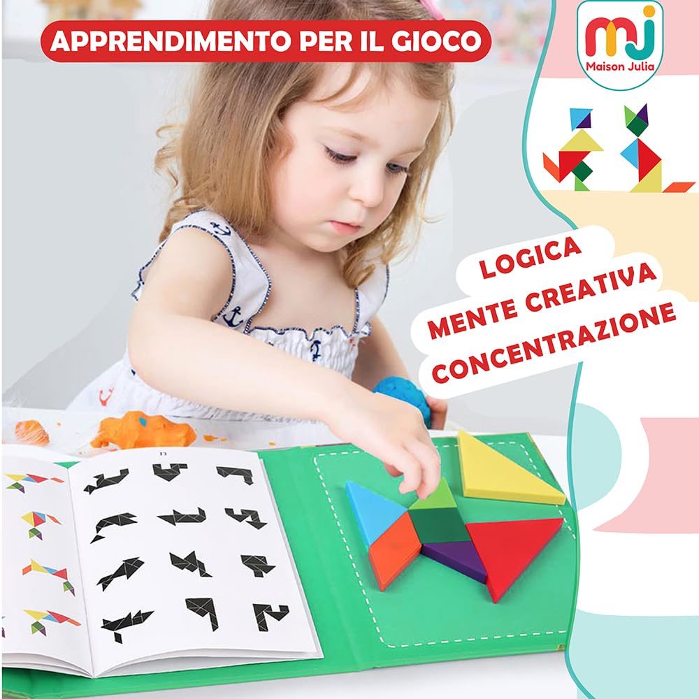 Tangram Magnetico - Gioco per bambini dai 3 anni - Gioco di viaggio per bambini - Rompere testa - Logica -Apprendimento Forme geometriche Colori - Regalo Natale Compleanno - Montessori