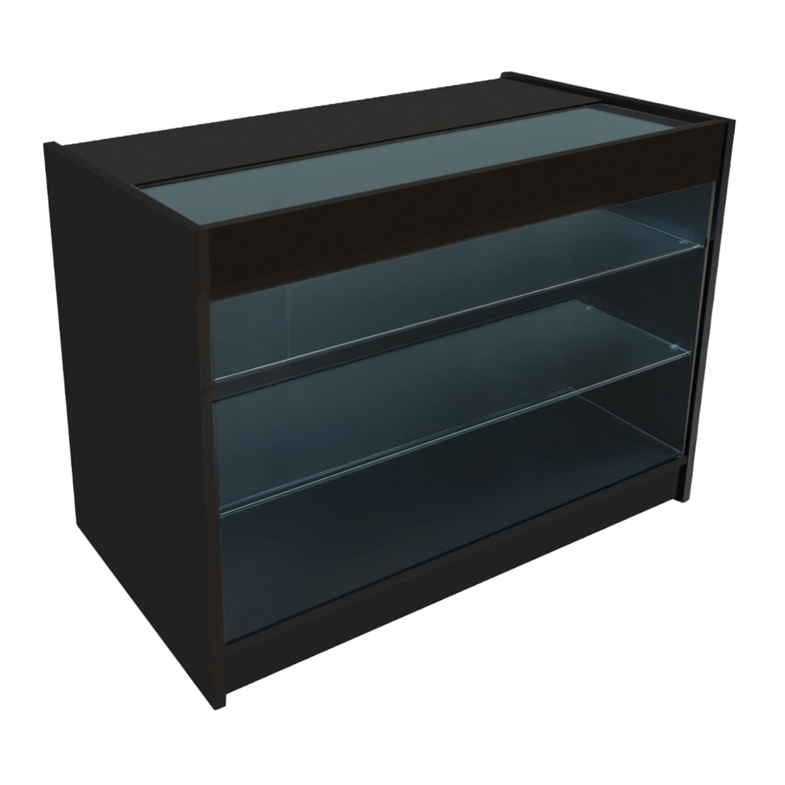 Black Shop Counter LED Light K 1200mm Lockable Sliding Doors 2 Keys Retail Storage Unit Glass Display Showcase Cabinet Reception Desk Clothing Jewellery Store 3 Shelves Cool White Lighting