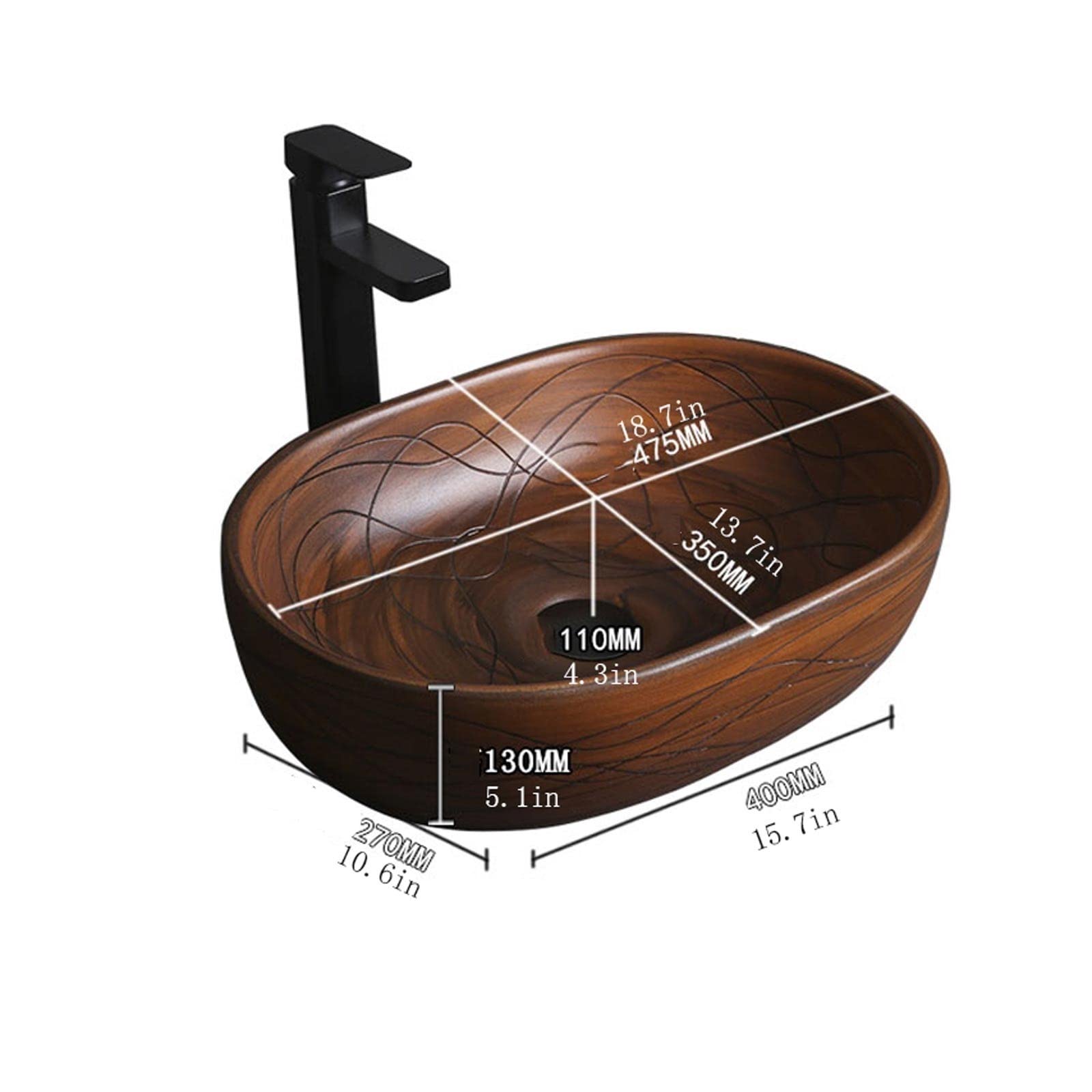 Zlewozmywaki łazienkowe owalne nad blatem porcelanowe ceramiczne naczynie łazienkowe naczynie łazienkowe umywalka umywalka artystyczna umywalka 47,5 cm x 34,8 cm x 13 cm wpuszczana umywalka