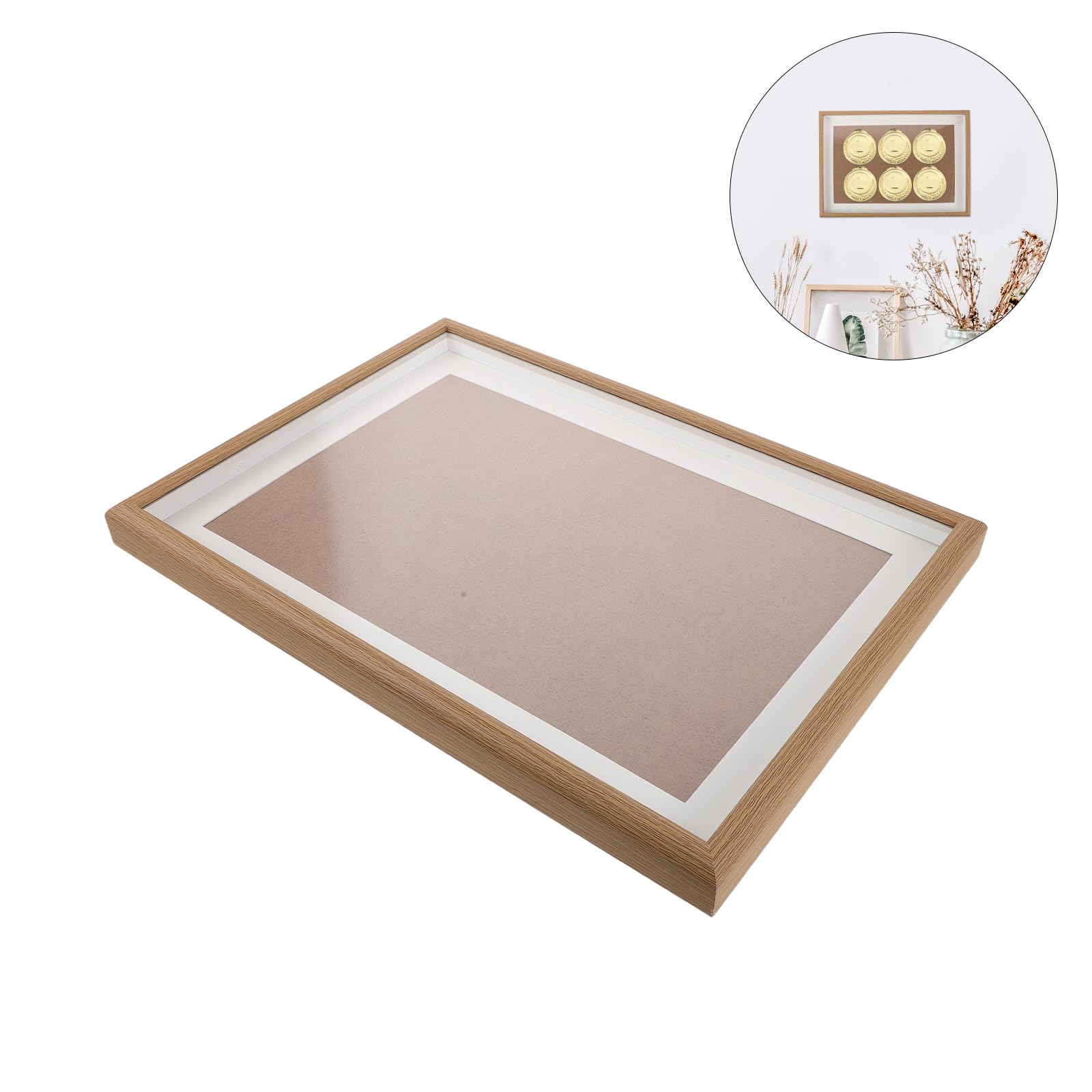 PRETYZOOM Vitrina para Medallas de Madera Natural Tamaño A3 9 Ranuras, Marco de Exhibición para Premios Deportivos y Maratones, Caja Organizadora para Recuerdos y Medallas, para Montaje