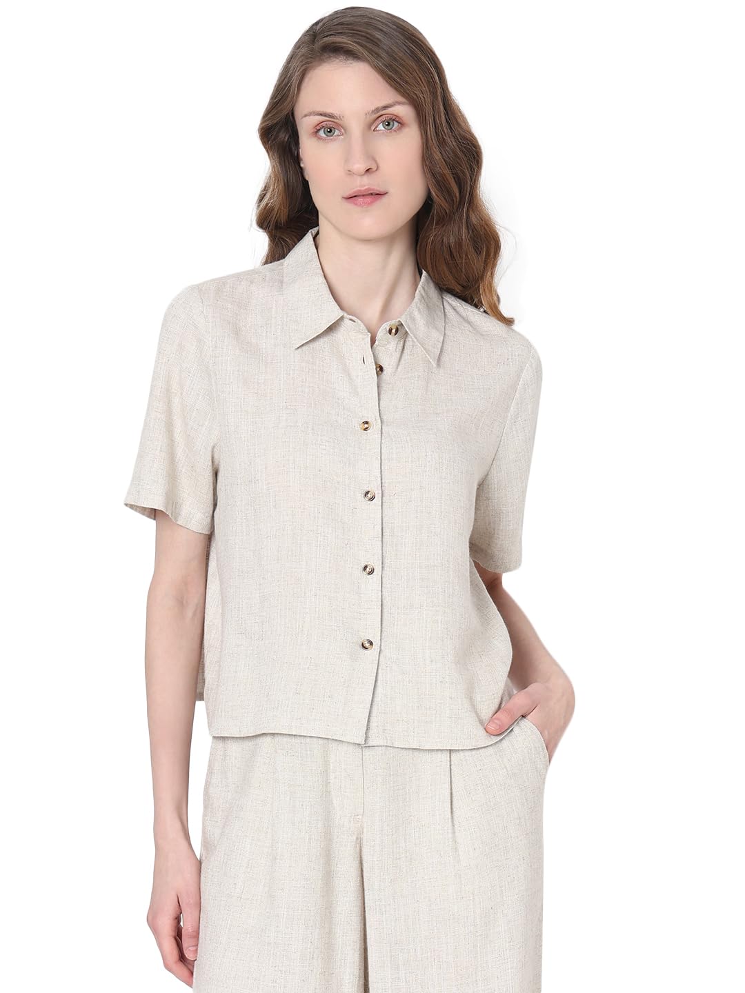 Opaque Spread Collar Casual Shirt-image-20
