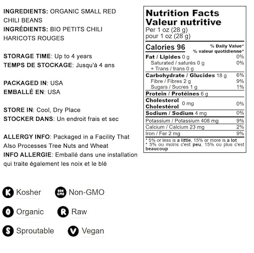 Organic Small Red Chili Beans, 10 Pounds - Non-GMO, Kosher, Vegan, Dry, Raw, Sproutable, Non-Irradiated, Vegan, Bulk, Product of the USA