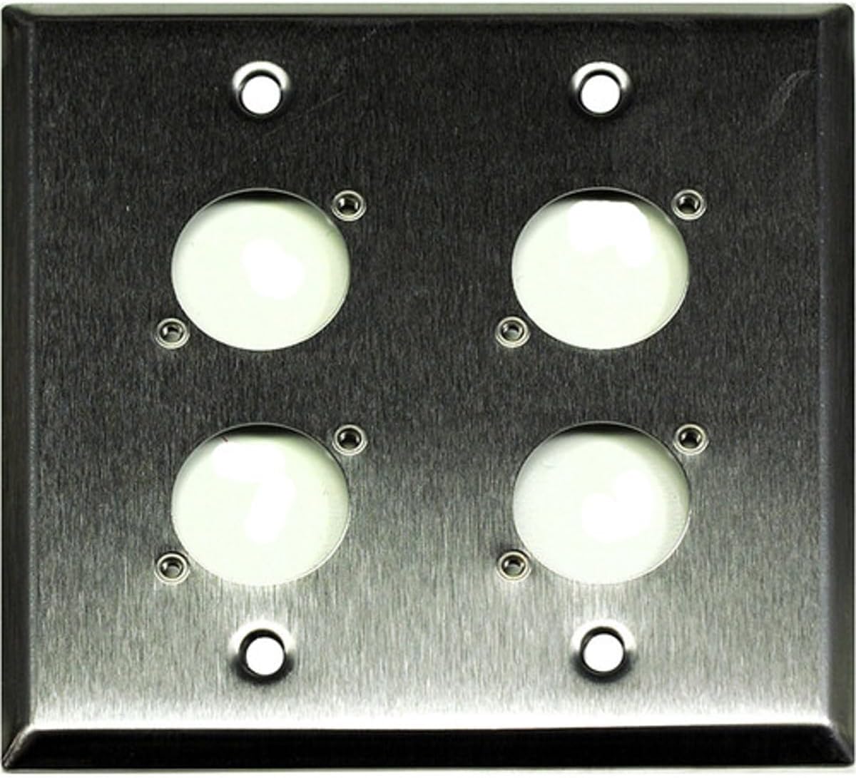 Whirlwind WP2/4NDH Wall Mounting Plate, 2 Gang, Punched for 4 Neutrik D XLRs, Stainless Steel