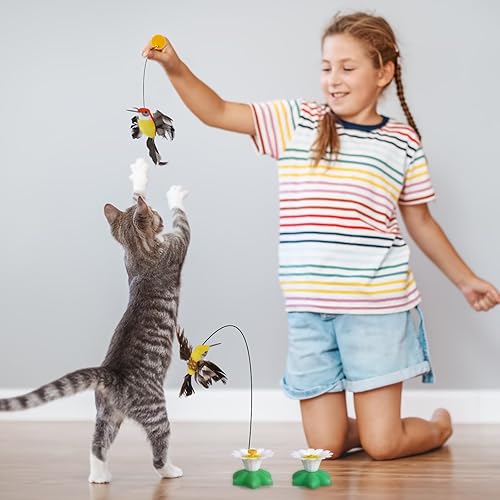 Miniatura 4 de Vinsot 3 piezas de juguete eléctrico para gatos, juguete interactivo volador para gatos, giratorio automático de 360, suministros de persecución con