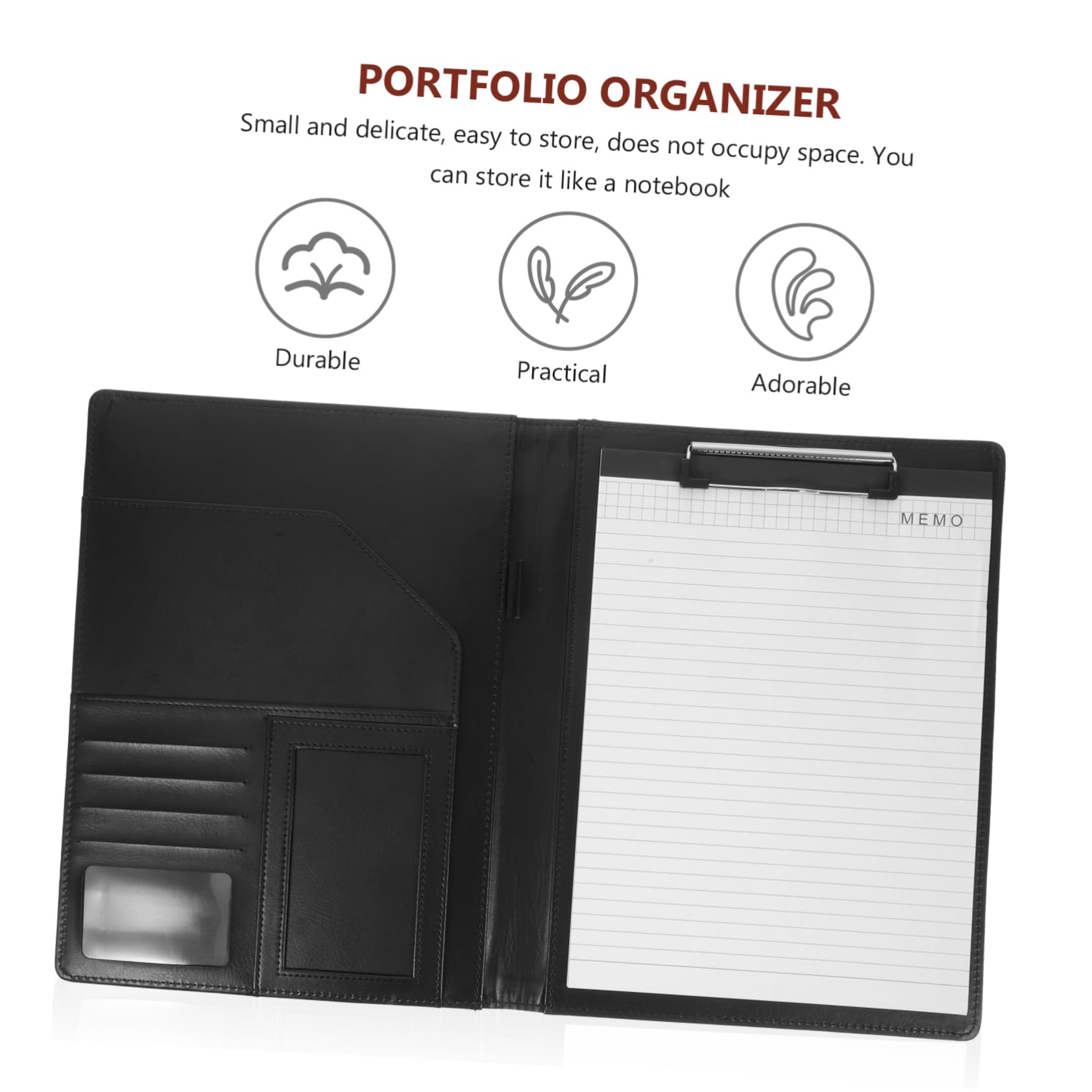 Cartella Portadocumenti A4 in Cuoio, Raccoglitore Multifunzione | Nero, Lega di Alluminio e Carta, per Studio e Outdoor, Organizer Portfolio Business