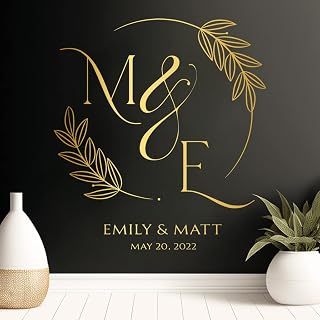 Wedding Floor Monogram Decals - Wedding Reception Decorations Monogram Dance Floor Party Decor Custom Name DIY Deco Wall Decals Decor Vinyl Sticker (w:45 h:50 inch)