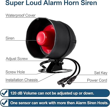 WiFi Alarm Home Security System, 120dB Alarm System with Motion Sensor and Remote Control, WiFi Siren for Shed Garage Alarm