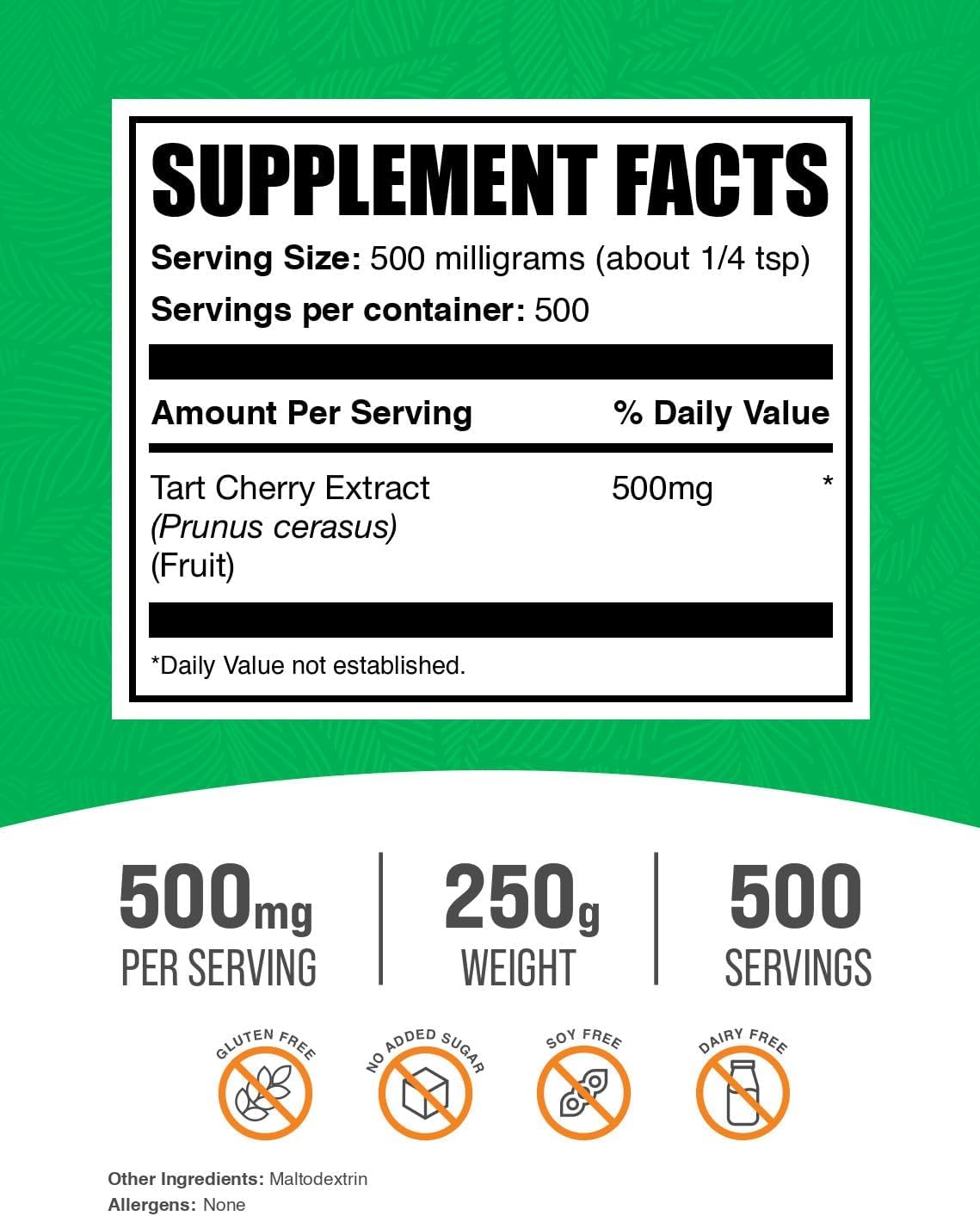 BulkSupplements.com Tart Cherry Extract Powder - Tart Cherry Supplement, Herbal Supplement - Antioxidant Source, Gluten Free, 500mg per Serving, 250g (8.8 oz) (Pack of 1) - Image 2
