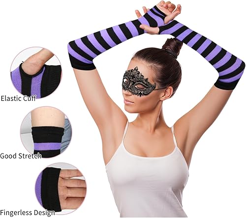 Miniatura 2 de Benefeet Sox Calcetines altos hasta el muslo a rayas para mujeres y niñas, calcetines altos por encima de la rodilla, calentador de piernas, brazos