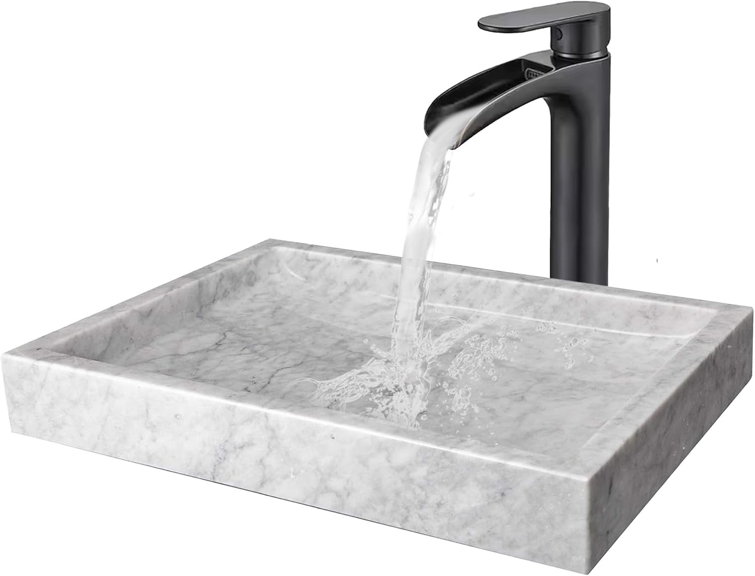 Eden Bath Rectangular Shallow Vessel Sink, Polished Carrara Marble - Stylish Bathroom Sink