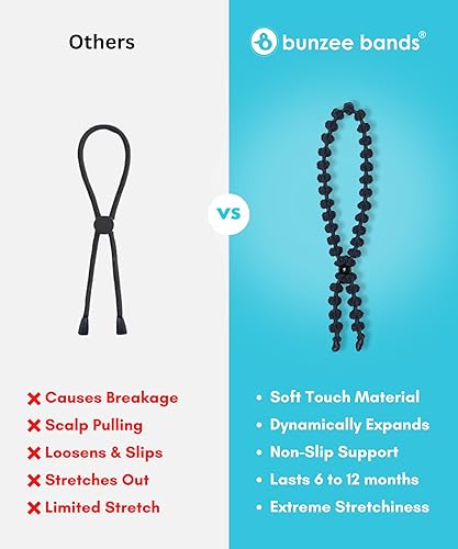 Miniatura 4 de Bunzee Bands - Diadema para cabello grueso, natural y rizado Tamaño ajustable para la coleta perfecta, moño para el pelo, relleno alto y Updos