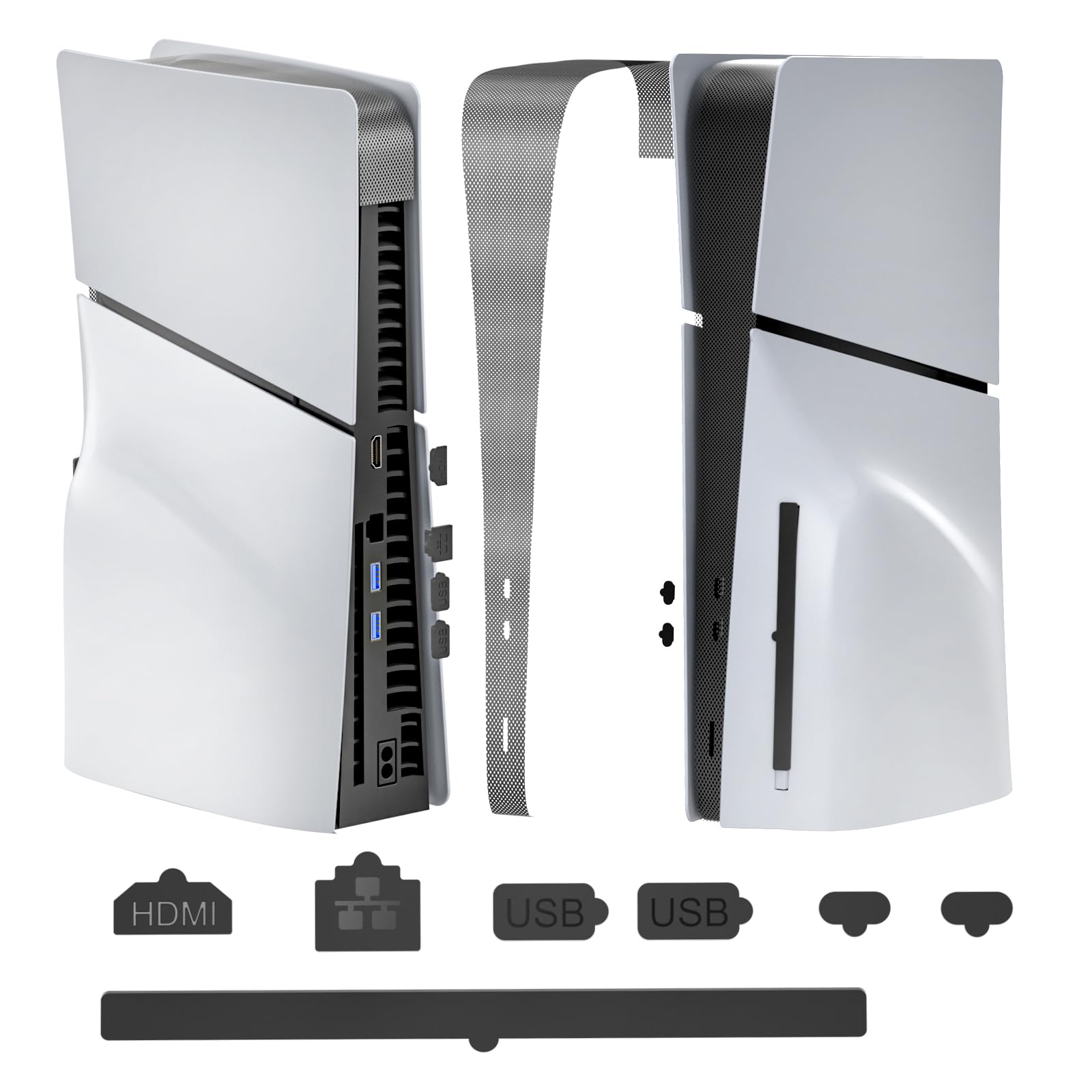 HEATFUN Protective Dust Cover for PS5 Slim Console with Silicone Plugs, Prevents Dust and Pet Hair - Compatible with PlayStation 5 Slim Disc/Digital Edition - Essential Accessory