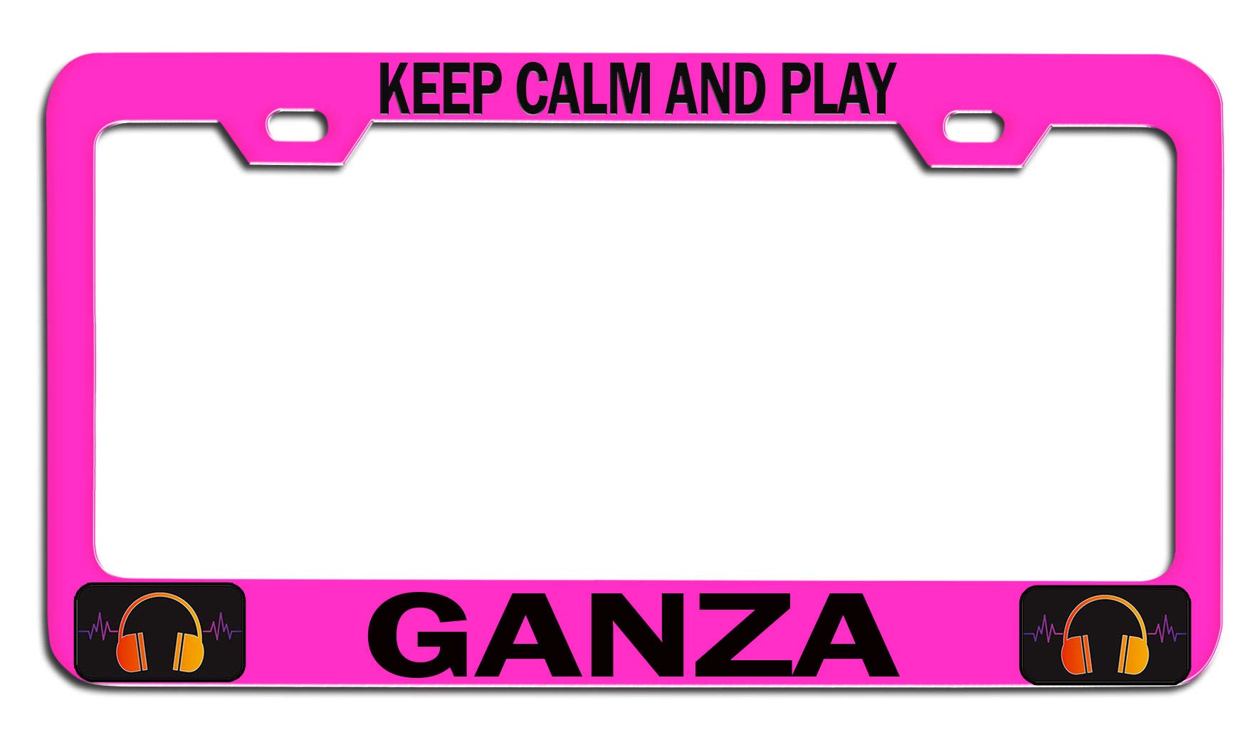 Custom Brother - Keep Calm and Play Ganza Pink Steel Auto SUV License Plate Frame, License Tag Holder
