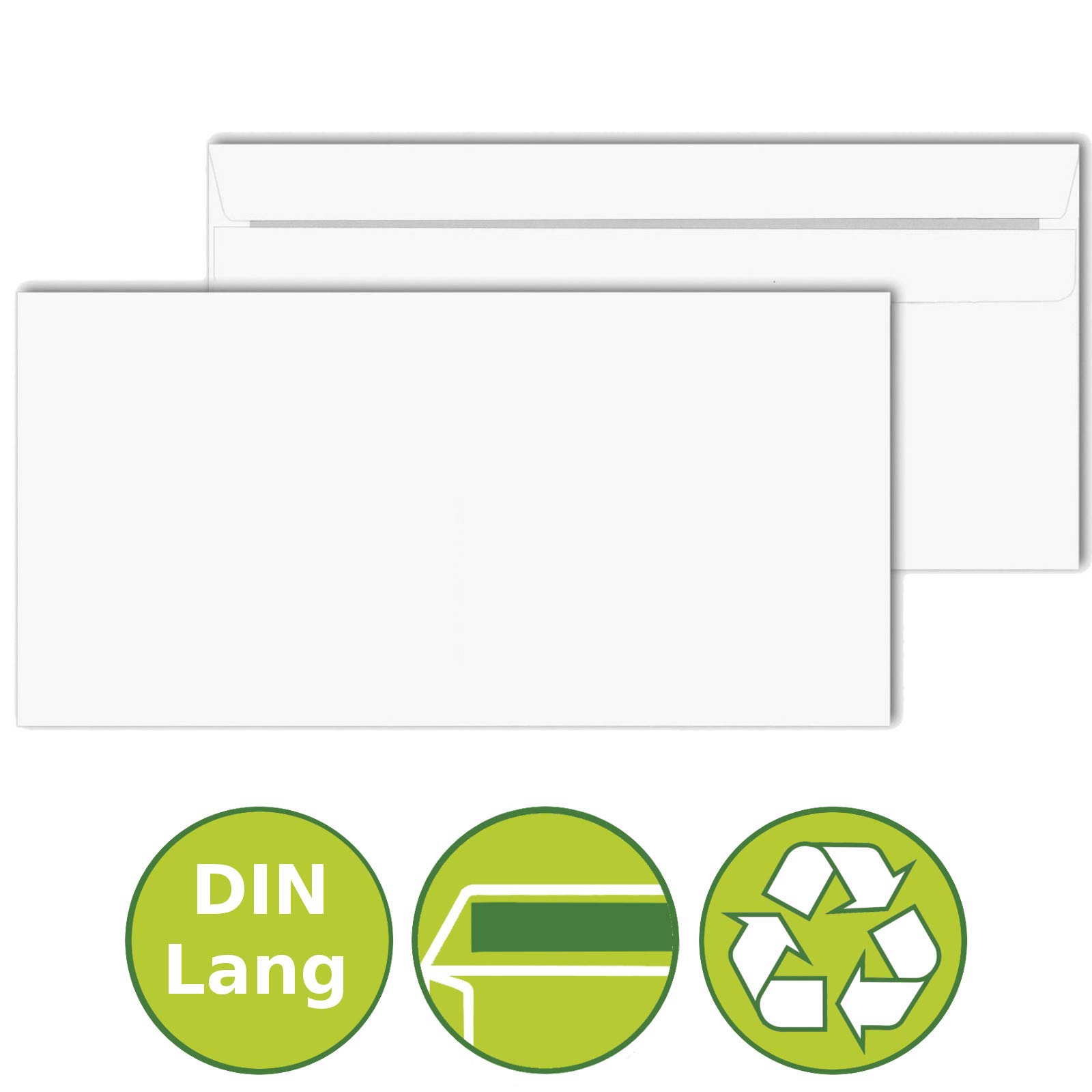 KK Verpackungen Briefumschläge DIN Lang 110x220 mm | 5000 Stück, selbstklebend ohne Fenster | Weiß 75 g/m² | Kuverts für Standardbriefe