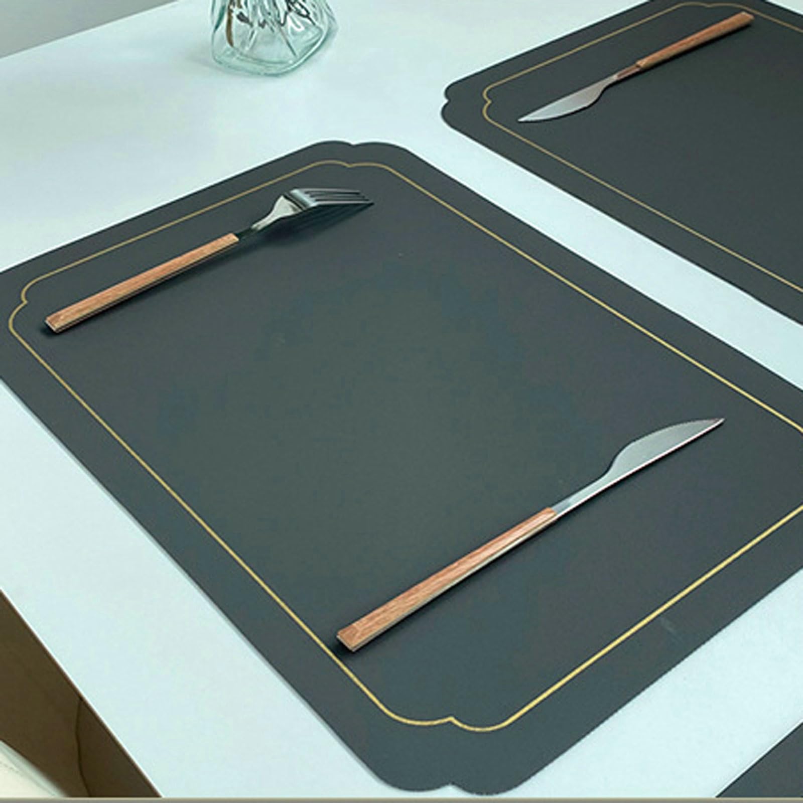 Salvamanteles de cocina rectangulares, juego de 6 manteles individuales americanos de cocina de color liso rectangular manteles individuales de piel antideslizante, resistentes al calor, gris