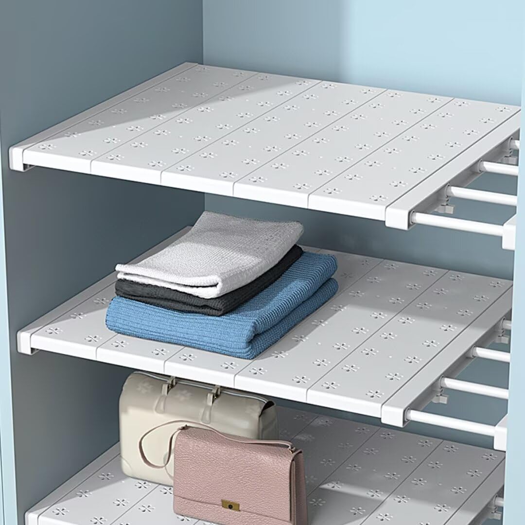 Verstellbare Regale für Schrank, Erweiterbares Einlegeböden Schrankregal, Nagelfrei Teleskop Regaltrenner für Kleiderschrank, Schrank, Küche, Badezimmer, 24 cm Breite Verstellbar Länge 47-68cm