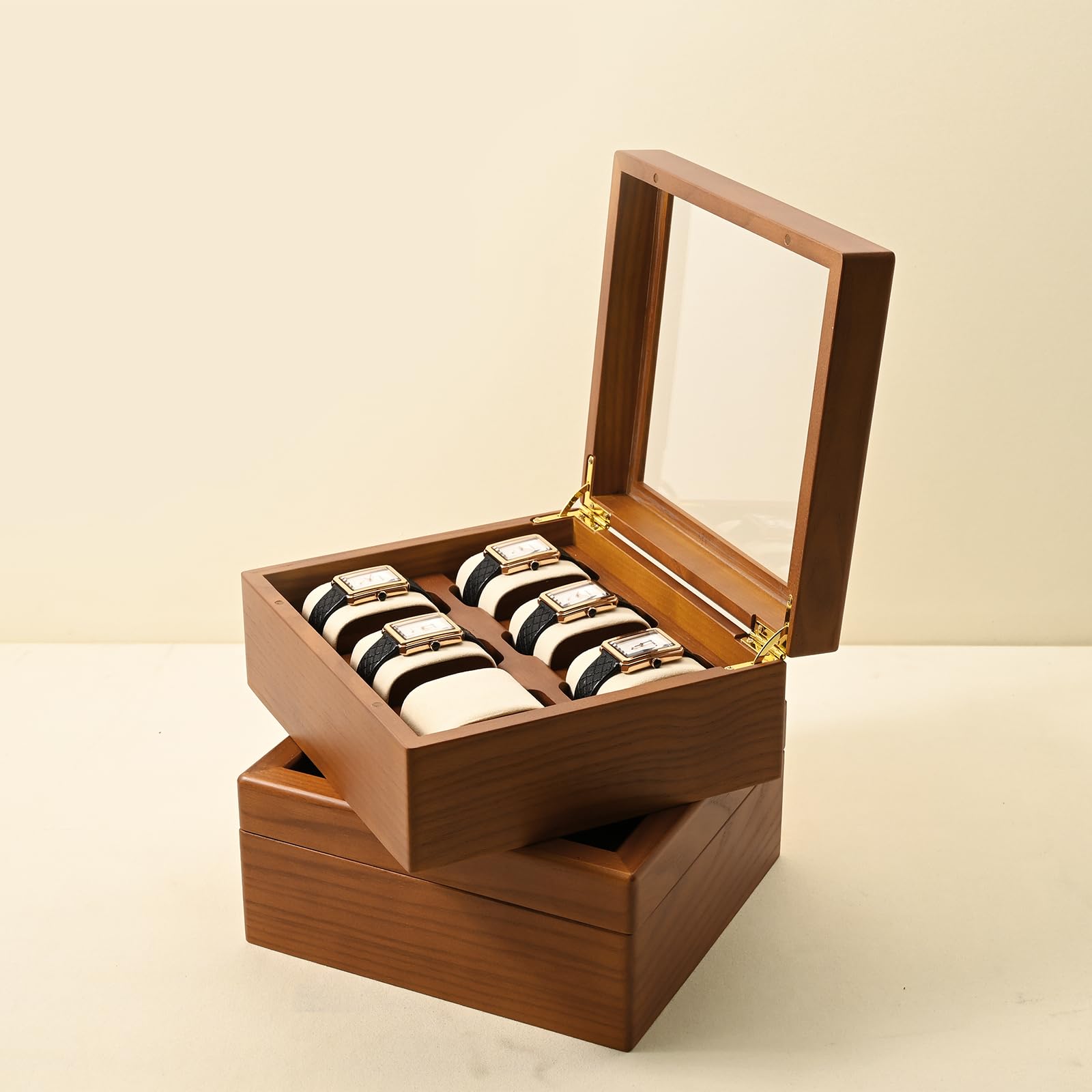 Oirlv Boîte De Montre En Bois Massif Organisateur Avec Couvercle 6 Montres,Watch box