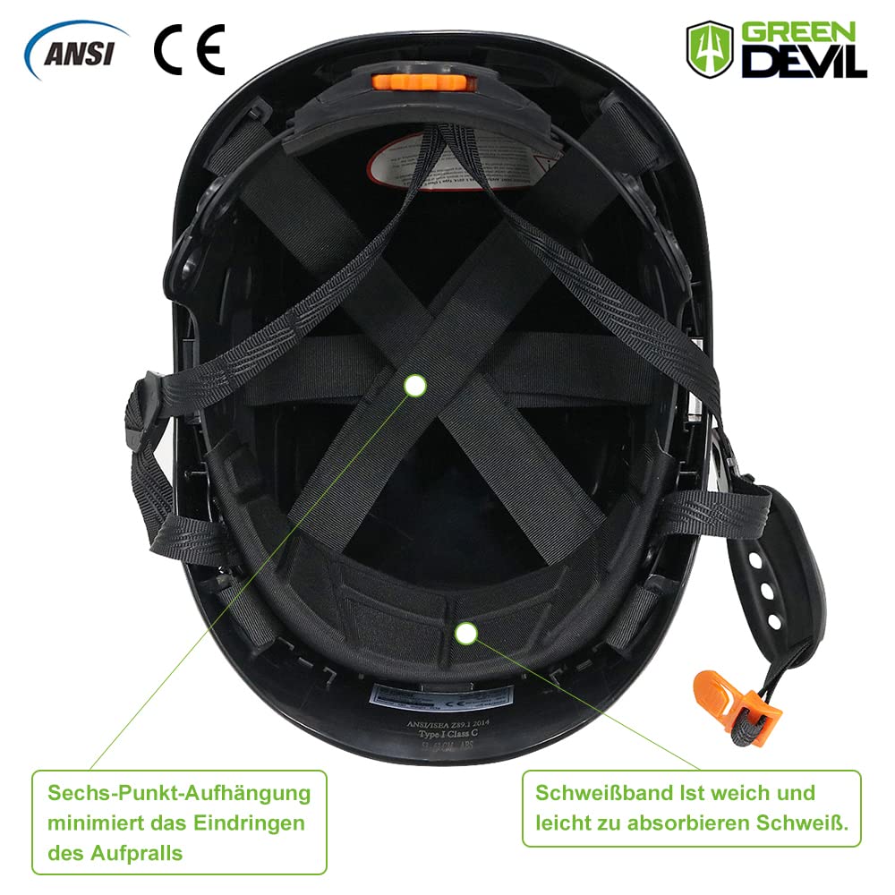 GREEN DEVIL 3-in-1 Kettensägen-Schutzhelm Set - Forsthelm mit Gehörschutz SNR 31dB & Klares Polycarbonat-Visier + Spezielle Helmleuchte mit Bewegungssensor