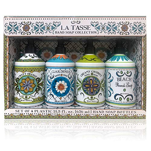 La Tasse Hand Soap, 4-pack Scents: (1) Sweet Orange, (1) Gardenia, (1) Creamy Coconut, (1) Beach, 21.5 FL OZ Each