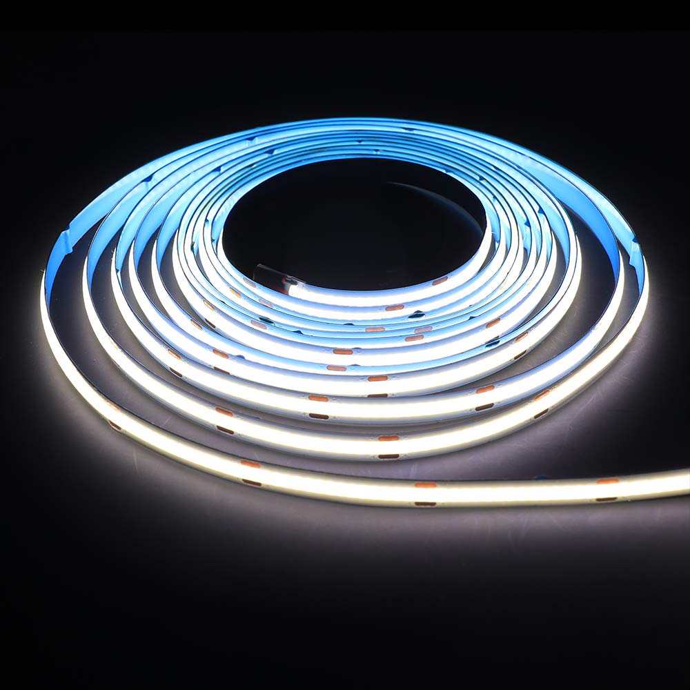 Xunata LED Strip Lights 20000lm, 16.4ft COB DC12V LED Rope Lights, 384 LEDs/m Non-Waterproof Decoration Lighting COB Bendable Tape Light Cabinet Kitchen and Lighting Projects, Daylight White 6000K
