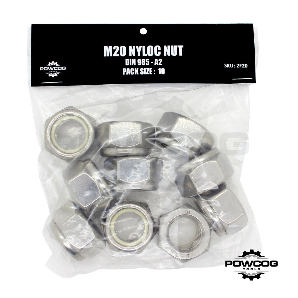 Powcog M20 Nyloc Nut - A2 Stainless Steel Lock Nuts Grade 304 Metric - Din 985 - By Powcog® - Pack Of 10