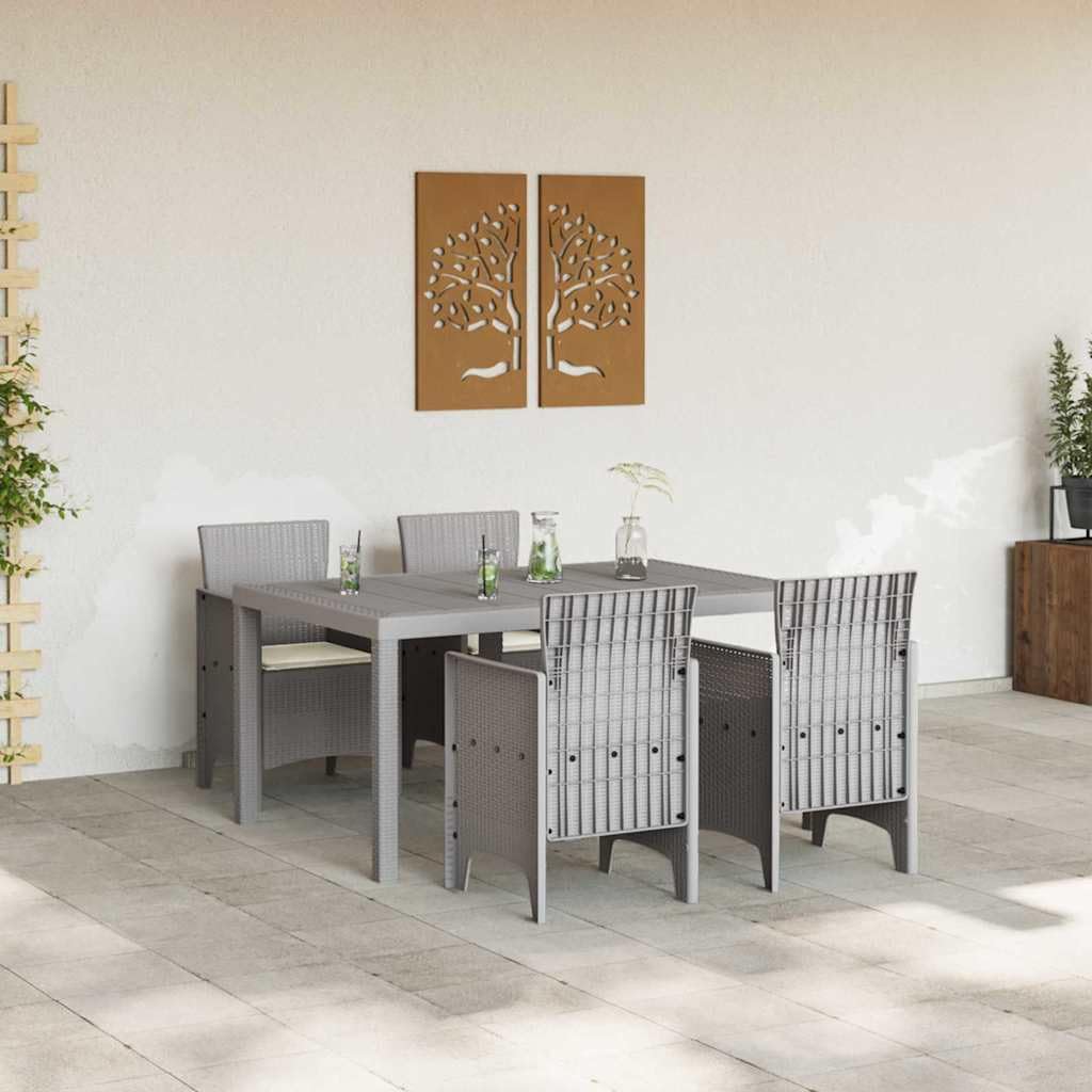 Juego de comedor de jardín de 5 piezas, color gris claro, con 4 sillas y mesa, muebles de terraza resistentes a la intemperie para balcón y jardín, para acogedoras comidas Al-Fresco