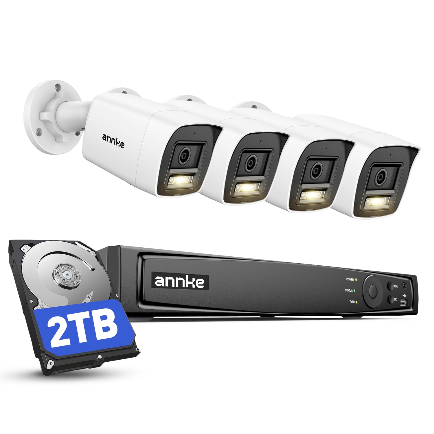 ANNKE 4K PoE H.265 Zestaw kamer do monitoringu CCTV, 4 sztuki zewnętrznych kamer IP 8MP z wykrywaniem osób/pojazdów i 8-kanałowy NVR z 2 TB HDD do nagrywania 24h/7 Noktowizja Wodoodporność