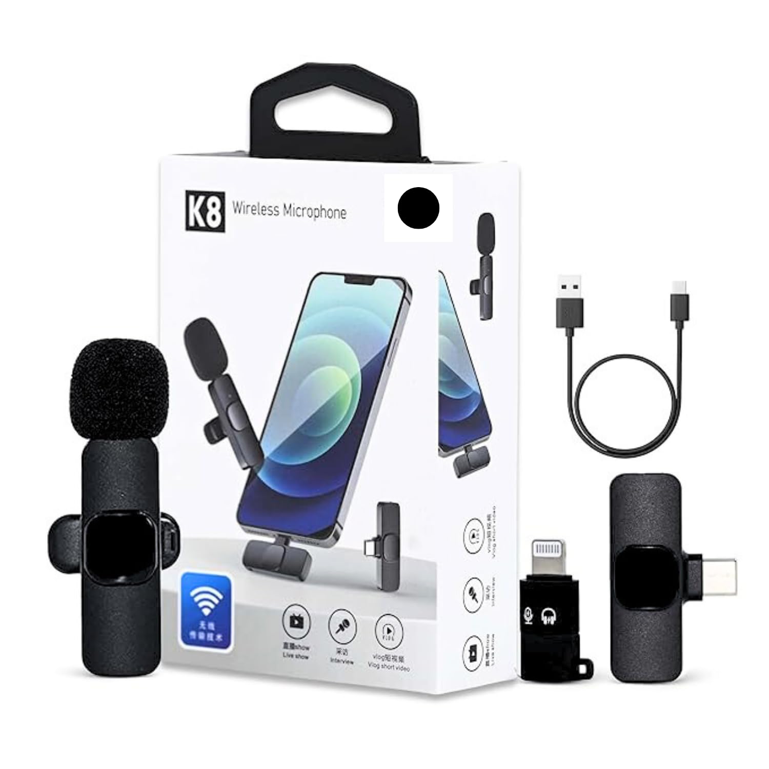 ワイヤレスマイク K8 K8 Wireless Microphone, Ultra-Low Latency, Automatic Noise