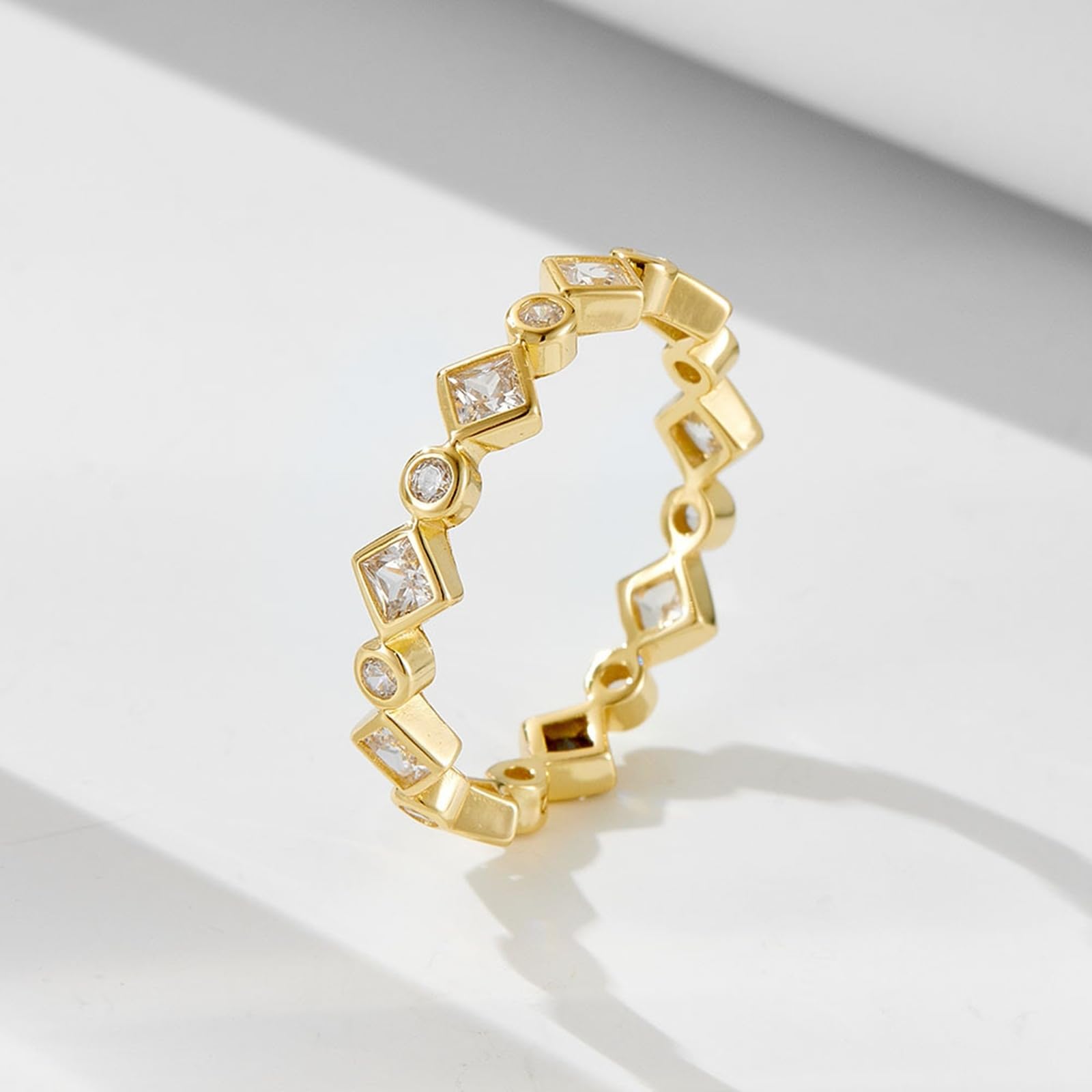Anelli di fidanzamento moissanite, anelli di nozze in vero oro eternità moissanite, fedi nuziali in oro bianco per donna