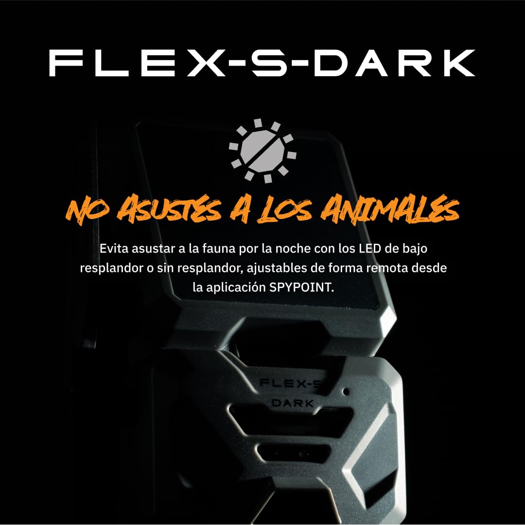 SPYPOINT Flex-S-Dark Cámara de rastreo Solar 4G, Panel Solar Integrado, Fotos 40 MP, Video 1080p con Sonido, visión Nocturna sin Brillo, detección por Movimiento