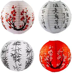 Kit 4 Luminárias Japonesa Chinesa Oriental Lanterna Estampadas Papel - 30 cm