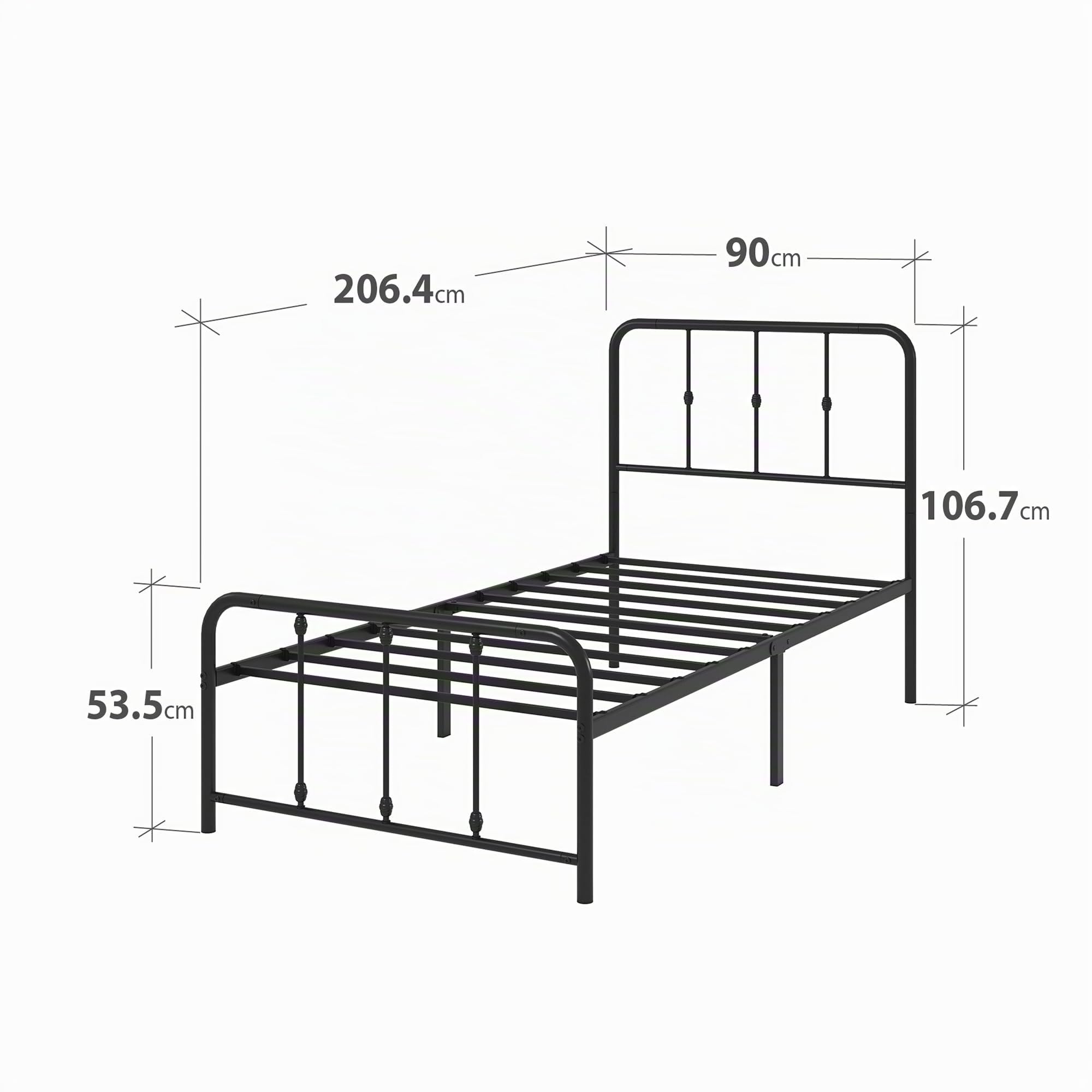 Zinus Florence Cama 90 x 200 cm – 35 cm de Alto – Estructura de Cama de Metal con cabecero y pie – Cama con somier – Estructura de Cama de diseño Vintage – Espacio de Almacenamiento Debajo de la Cama