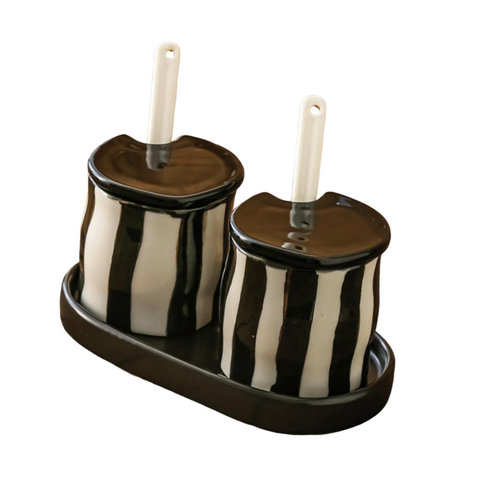 Tarro para Condimentos, Cajas para Condimentos, Tarros con Tapa Y Cuchara, Caja de Condimentos para Regalo, Negro, Individual