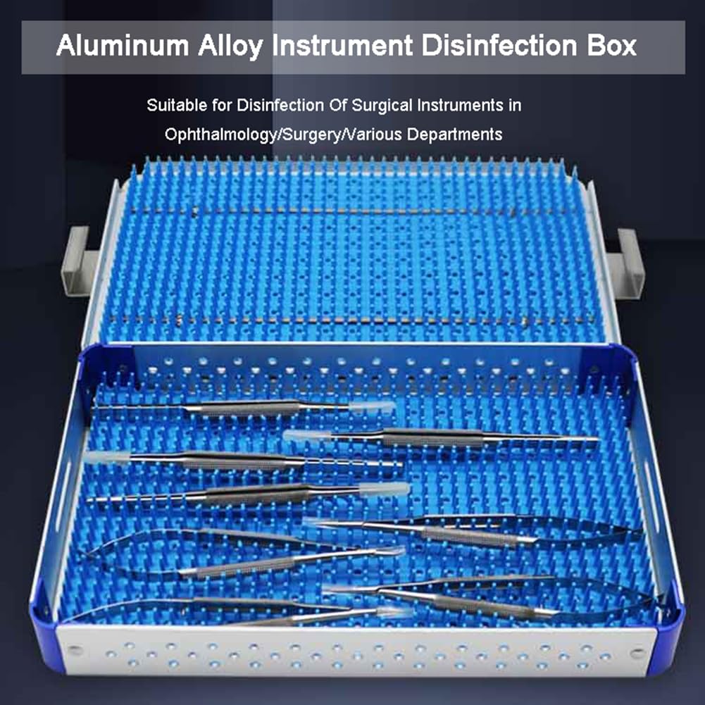 Caja de desinfección de Instrumentos quirúrgicos médicos de Aluminio para Instrumentos quirúrgicos dentales y oculares con tapete de Silicona de 25,5 x 15,5 x 3,5 cm