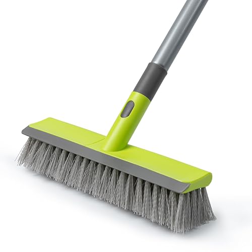 Floor Scrub Brush with 57' Long Handle, 2 in 1 Scrape and Deck Brush Floor Scrubber for Cleaning Smooth Concrete, Carpet