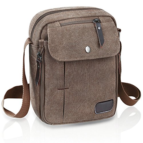 HanLuckyStars Bolsa de Hombro Ocio, Bolso Bandolera Retro de Tela de Lona para Deportes, Viajes y Escuela (Marrón )