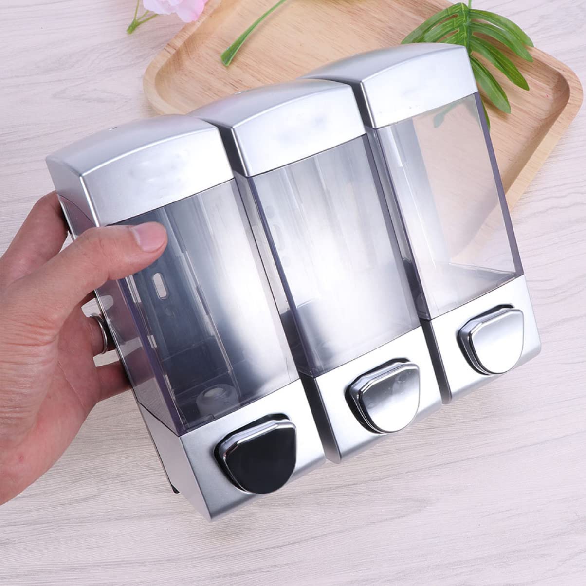 Ciieeo Dispenser Da Parete Per Sapone Liquido e Shampoo Triplo, Erogatore a Pompa Trasparente, Pompa Per Gel Doccia e Balsamo, Per Bagno, Cucina e Hotel