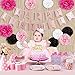 Paper Jazz 13pcs Pink Pompom Party Decoration Hanging Happy Birthday Banner for Girl/Boy Birthday Baby Shower Party Supplies hot Pink Black White
