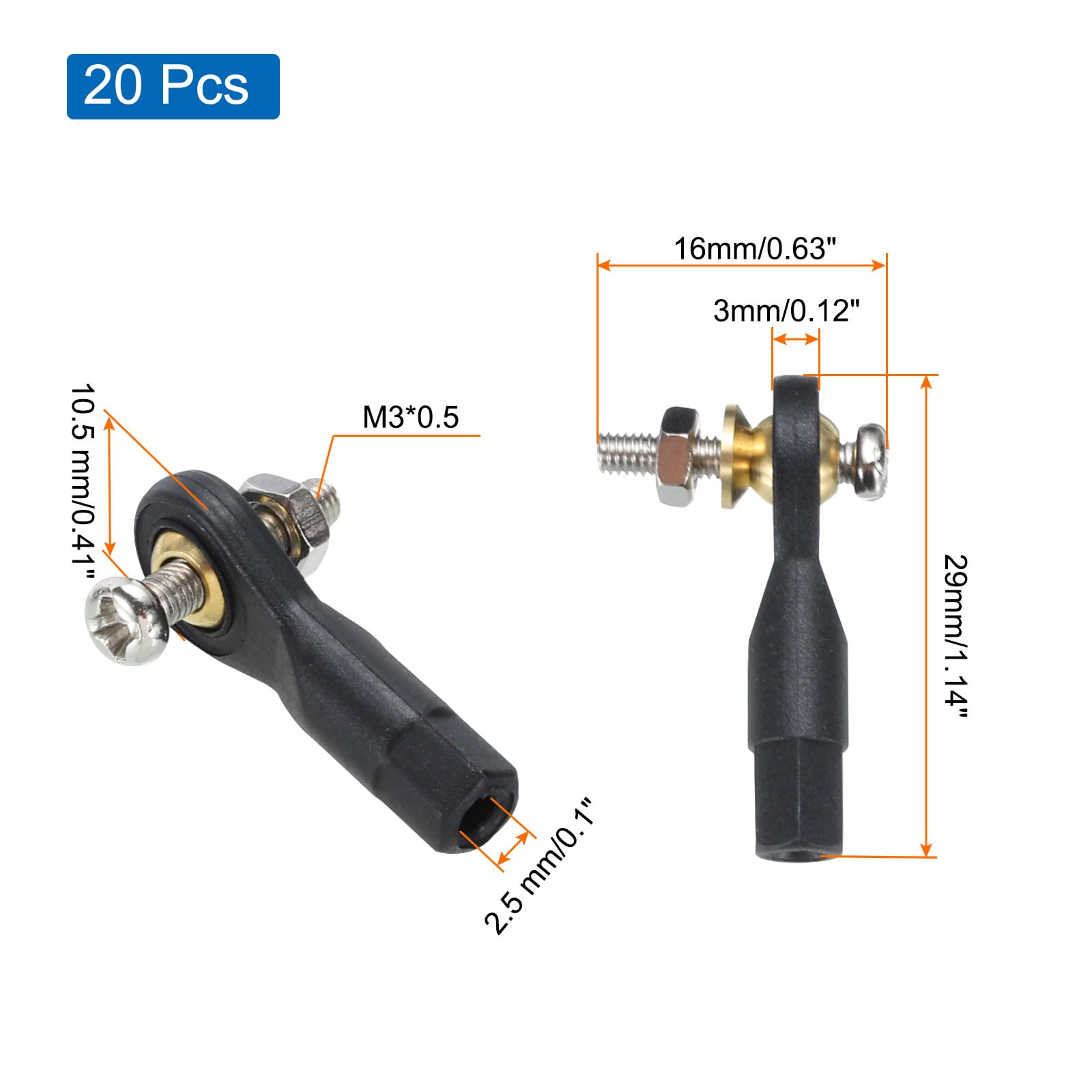 uxcell M3xL29mm Ball Rods End Head Ball Joint Buckle Steering Connecting Tie for RC Model with Screw and Nut 20Pcs