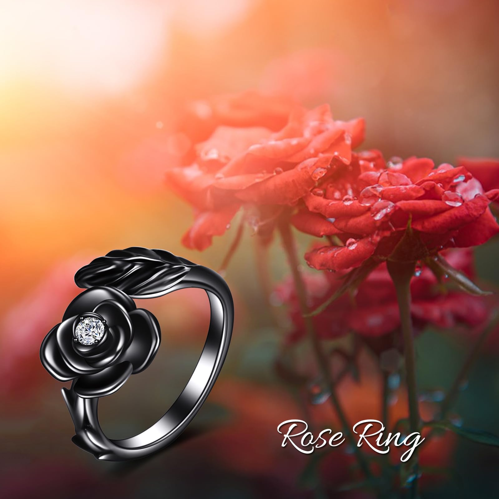 Anello a forma di fiore di rosa, per donna, in argento Sterling 925, con pistola placcata in nero, per mamma e moglie, Normal, Argento sterling, Nessuna pietra preziosa