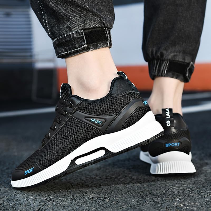 BMINFEE Men's Invisible Height Increasing Elevator Shoes 2.5 Inches Taller Lace-up Breathable mesh Lightweight Hip Hop Fashion Sneakers Black424