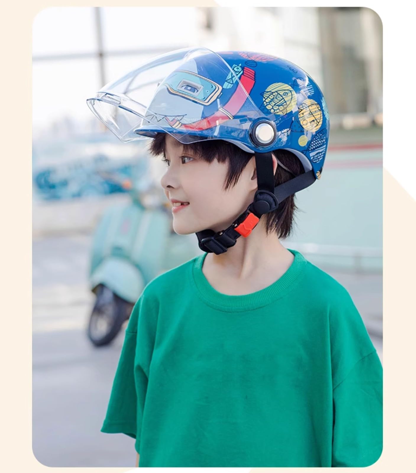 Kask dziecięcy, regulowany, wielofunkcyjny, do skutera rowerowego, kask rowerowy dla dzieci w wieku 4-12 lat, półtwarz z wizjerem, kask rowerowy dla chłopców i dziewczynek, 8, 48-54 cm